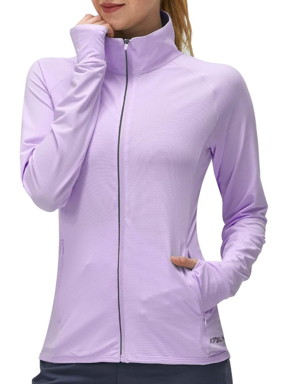 Women's Purple Long Sleeve Full ZIP High Neck Plain Hem Lightweight Sport Jacket